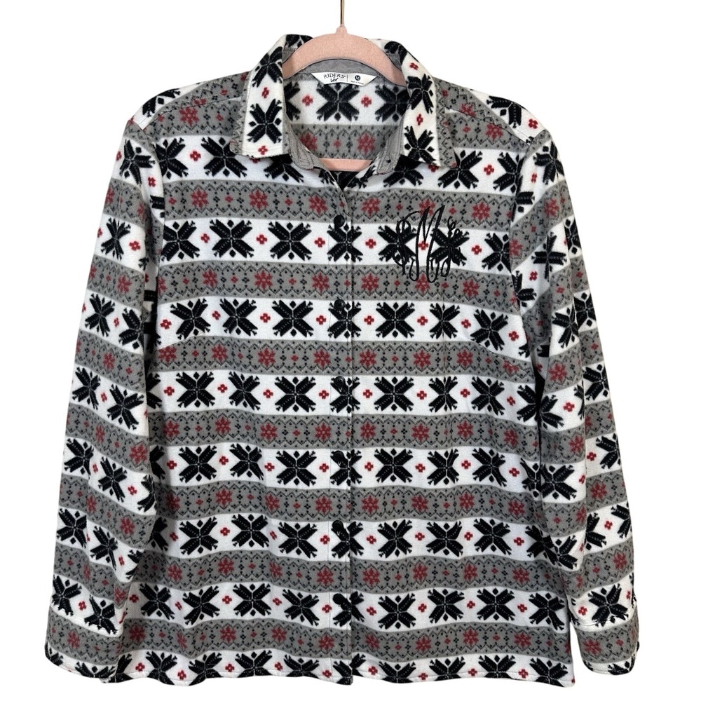 Riders Lee Shacket Shirt Polar Fleece Women M Winter Holiday Embroidered SMK